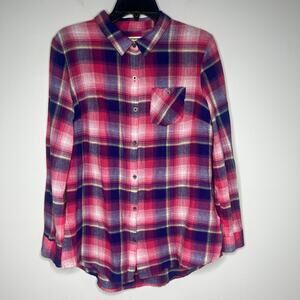 RuffHewn Plaid Button Up Shirt Pink Purple Cotton Women's M‎ Western Lightweight